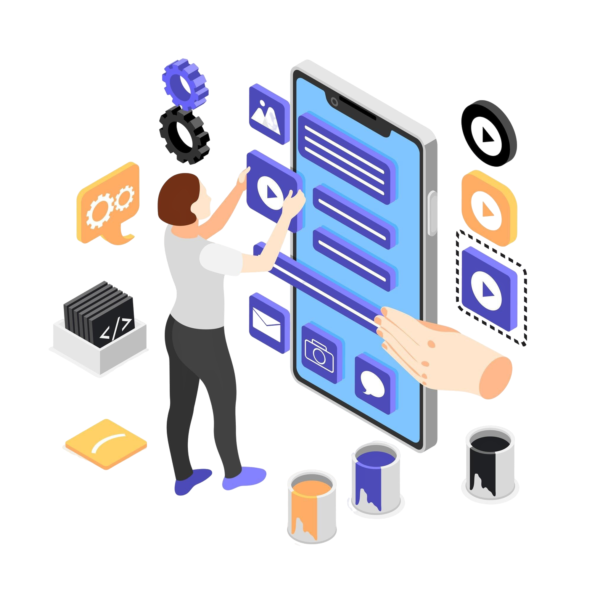 Illustration du développement de logiciels et applications web métier personnalisées pour l'optimisation des opérations.